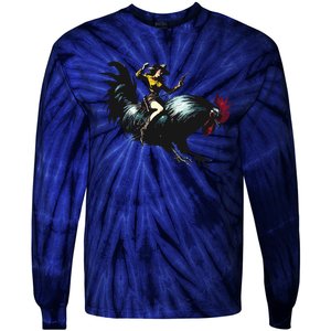 Cowgirl Riding Chicken Funny Retro Rodeo Rooster Tie-Dye Long Sleeve Shirt