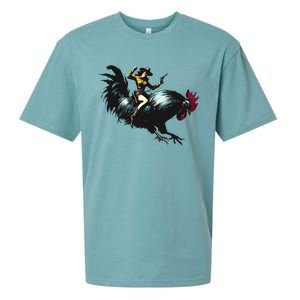 Cowgirl Riding Chicken Funny Retro Rodeo Rooster Sueded Cloud Jersey T-Shirt