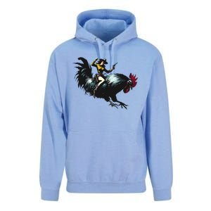 Cowgirl Riding Chicken Funny Retro Rodeo Rooster Unisex Surf Hoodie