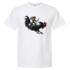 Cowgirl Riding Chicken Funny Retro Rodeo Rooster Garment-Dyed Heavyweight T-Shirt