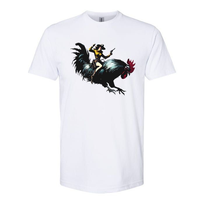 Cowgirl Riding Chicken Funny Retro Rodeo Rooster Softstyle CVC T-Shirt