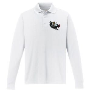 Cowgirl Riding Chicken Funny Retro Rodeo Rooster Performance Long Sleeve Polo