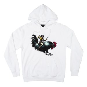 Cowgirl Riding Chicken Funny Retro Rodeo Rooster Hoodie