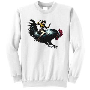 Cowgirl Riding Chicken Funny Retro Rodeo Rooster Sweatshirt