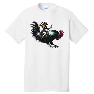 Cowgirl Riding Chicken Funny Retro Rodeo Rooster Tall T-Shirt