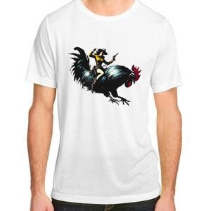 Cowgirl Riding Chicken Funny Retro Rodeo Rooster Adult ChromaSoft Performance T-Shirt