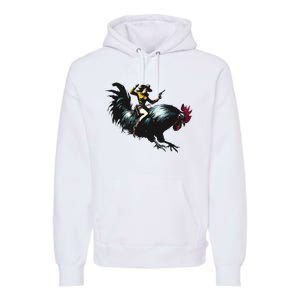 Cowgirl Riding Chicken Funny Retro Rodeo Rooster Premium Hoodie