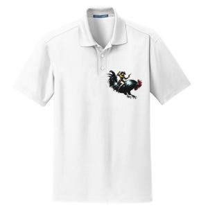 Cowgirl Riding Chicken Funny Retro Rodeo Rooster Dry Zone Grid Polo