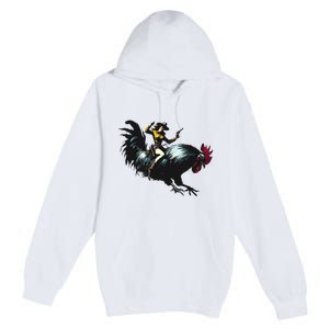 Cowgirl Riding Chicken Funny Retro Rodeo Rooster Premium Pullover Hoodie