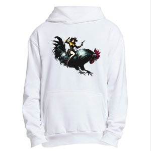 Cowgirl Riding Chicken Funny Retro Rodeo Rooster Urban Pullover Hoodie