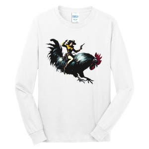 Cowgirl Riding Chicken Funny Retro Rodeo Rooster Tall Long Sleeve T-Shirt