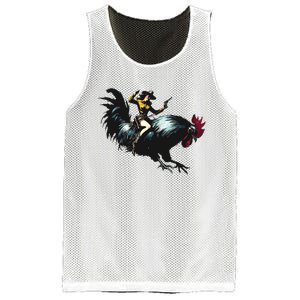 Cowgirl Riding Chicken Funny Retro Rodeo Rooster Mesh Reversible Basketball Jersey Tank