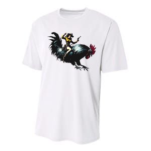 Cowgirl Riding Chicken Funny Retro Rodeo Rooster Performance Sprint T-Shirt