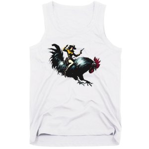 Cowgirl Riding Chicken Funny Retro Rodeo Rooster Tank Top