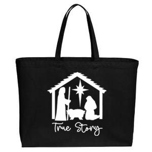 Christian Religious Christmas Nativity Scene True Story Cotton Canvas Jumbo Tote