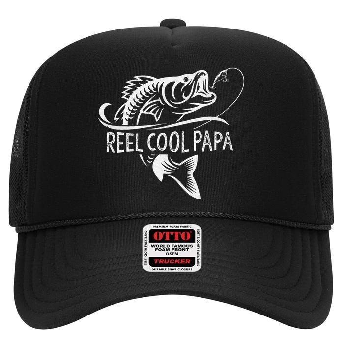 Cute Reel Cool Papa Fishing Dad Gifts Fathers Day Fisherman Fish High Crown Mesh Back Trucker Hat