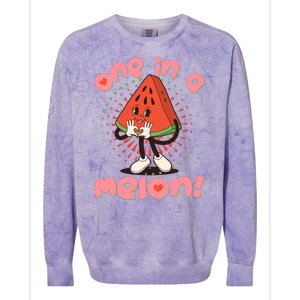 Cute Retro Cartoon Watermelon One In A Melon Colorblast Crewneck Sweatshirt