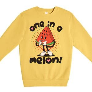 Cute Retro Cartoon Watermelon One In A Melon Premium Crewneck Sweatshirt