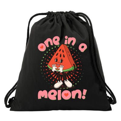 Cute Retro Cartoon Watermelon One In A Melon Drawstring Bag