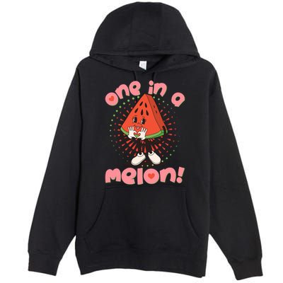 Cute Retro Cartoon Watermelon One In A Melon Premium Pullover Hoodie