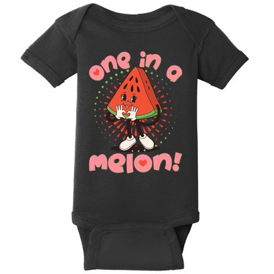 Cute Retro Cartoon Watermelon One In A Melon Baby Bodysuit