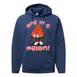 Cute Retro Cartoon Watermelon One In A Melon Performance Fleece Hoodie