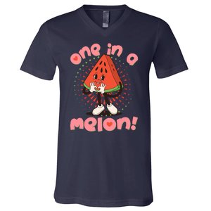 Cute Retro Cartoon Watermelon One In A Melon V-Neck T-Shirt