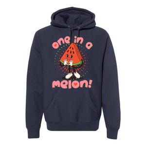 Cute Retro Cartoon Watermelon One In A Melon Premium Hoodie