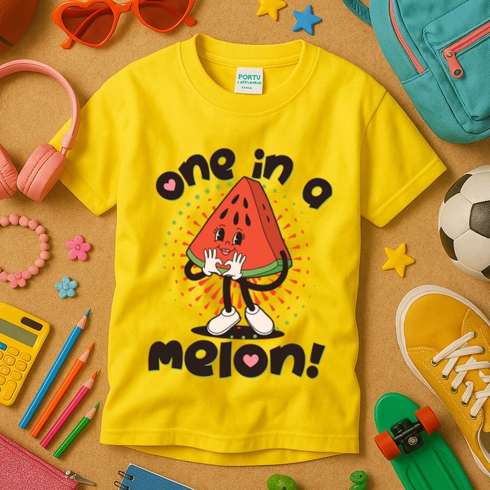 Cute Retro Cartoon Watermelon One In A Melon Kids T-Shirt