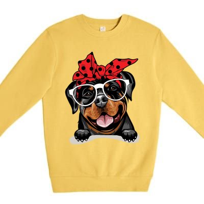 Cute Rottweiler Christmas Red Plaid Headband And Glasses Great Gift Premium Crewneck Sweatshirt