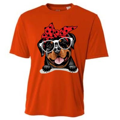 Cute Rottweiler Christmas Red Plaid Headband And Glasses Great Gift Cooling Performance Crew T-Shirt