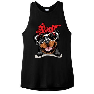 Cute Rottweiler Christmas Red Plaid Headband And Glasses Great Gift Ladies PosiCharge Tri-Blend Wicking Tank