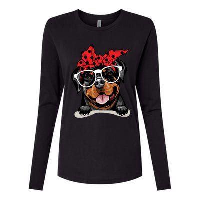 Cute Rottweiler Christmas Red Plaid Headband And Glasses Great Gift Womens Cotton Relaxed Long Sleeve T-Shirt