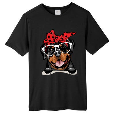 Cute Rottweiler Christmas Red Plaid Headband And Glasses Great Gift Tall Fusion ChromaSoft Performance T-Shirt