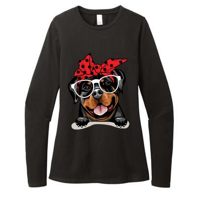 Cute Rottweiler Christmas Red Plaid Headband And Glasses Great Gift Womens CVC Long Sleeve Shirt