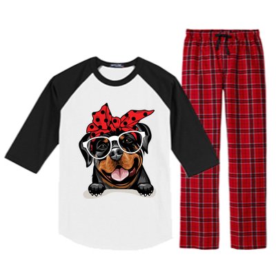 Cute Rottweiler Christmas Red Plaid Headband And Glasses Great Gift Raglan Sleeve Pajama Set