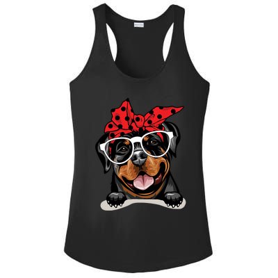 Cute Rottweiler Christmas Red Plaid Headband And Glasses Great Gift Ladies PosiCharge Competitor Racerback Tank