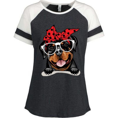 Cute Rottweiler Christmas Red Plaid Headband And Glasses Great Gift Enza Ladies Jersey Colorblock Tee