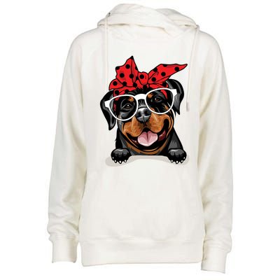 Cute Rottweiler Christmas Red Plaid Headband And Glasses Great Gift Womens Funnel Neck Pullover Hood