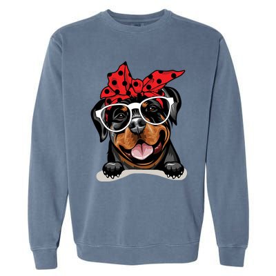 Cute Rottweiler Christmas Red Plaid Headband And Glasses Great Gift Garment-Dyed Sweatshirt