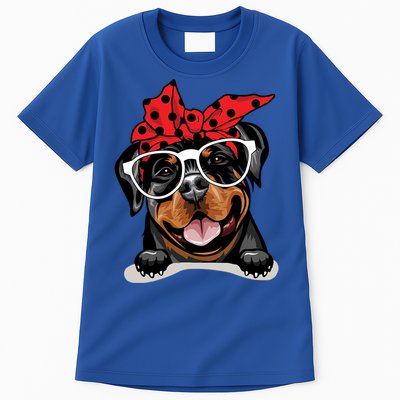 Cute Rottweiler Christmas Red Plaid Headband And Glasses Great Gift Tall T-Shirt