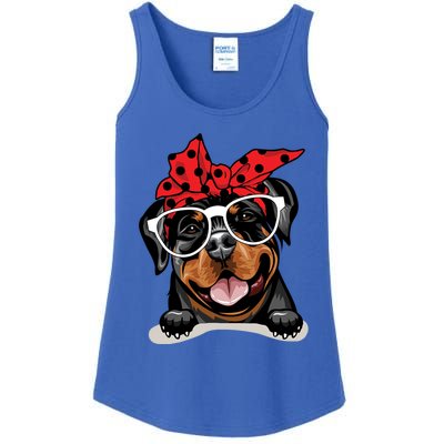 Cute Rottweiler Christmas Red Plaid Headband And Glasses Great Gift Ladies Essential Tank