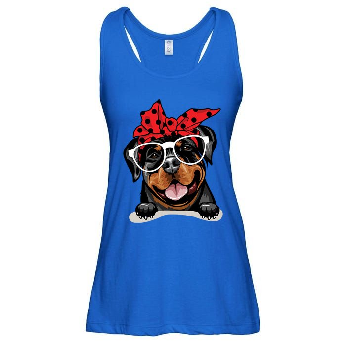 Cute Rottweiler Christmas Red Plaid Headband And Glasses Great Gift Ladies Essential Flowy Tank