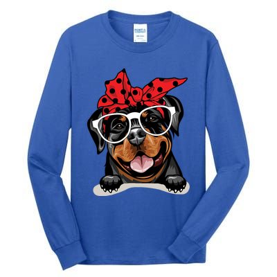 Cute Rottweiler Christmas Red Plaid Headband And Glasses Great Gift Tall Long Sleeve T-Shirt