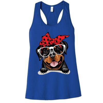 Cute Rottweiler Christmas Red Plaid Headband And Glasses Great Gift Women's Racerback Tank