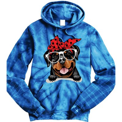 Cute Rottweiler Christmas Red Plaid Headband And Glasses Great Gift Tie Dye Hoodie