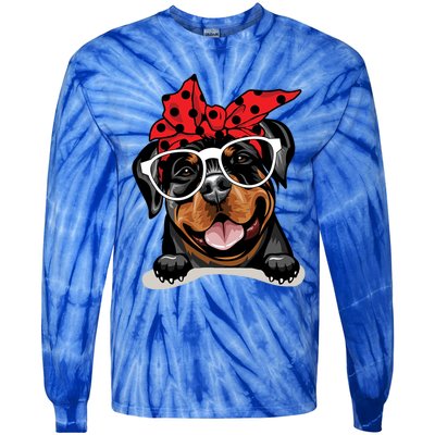 Cute Rottweiler Christmas Red Plaid Headband And Glasses Great Gift Tie-Dye Long Sleeve Shirt