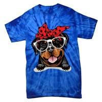 Cute Rottweiler Christmas Red Plaid Headband And Glasses Great Gift Tie-Dye T-Shirt