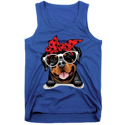 Cute Rottweiler Christmas Red Plaid Headband And Glasses Great Gift Tank Top