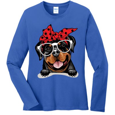 Cute Rottweiler Christmas Red Plaid Headband And Glasses Great Gift Ladies Long Sleeve Shirt